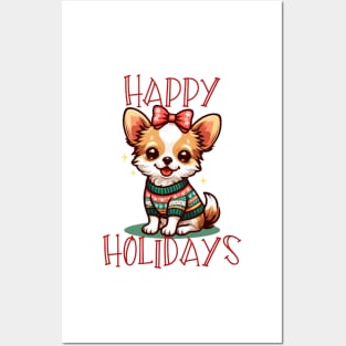 Happy Holidays Cute Christmas Puppy Posters and Art
